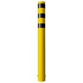 Gele en zwarte rampaal Ø193 mm, 2000 mm hoog, met gelaste kap voor betonverankering.
