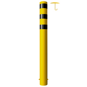 Gele en zwarte rampaal Ø193 mm met losse kap en betonanker, 2000 mm hoog.