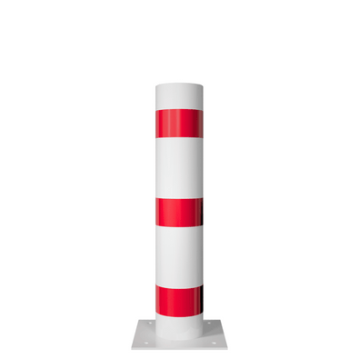Witte en rode rampaal Ø193 mm op een vierkante voetplaat.