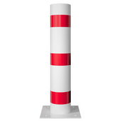 Witte en rode rampaal Ø193 mm met gelaste kap en voetplaat.