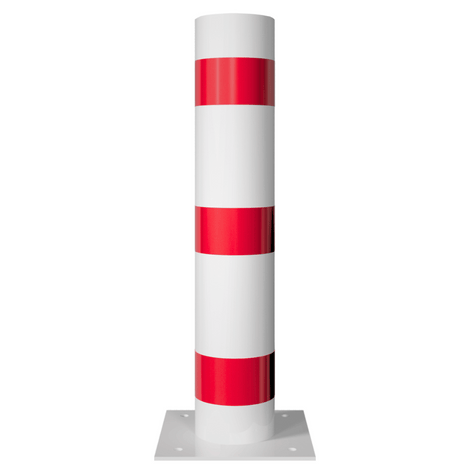 Witte en rode rampaal Ø193 mm met gelaste kap en voetplaat.