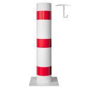 Wit-rode rampaal Ø193 mm op voetplaat met losse kap en betonanker.