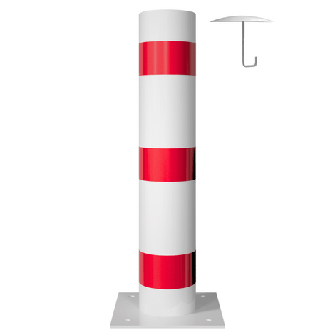 Wit-rode rampaal Ø193 mm op voetplaat met losse kap en betonanker.