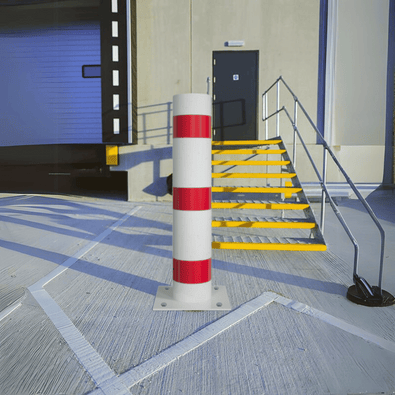 Wit-rode rampaal Ø193 mm met voetplaat, voor industriële beveiliging.