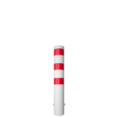 Witte en rood gestreepte stalen rampaal Ø193 mm met gelaste kap, 1200 mm hoog, voor betonverankering.