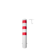 Witte met rode strepen rampaal Ø193 mm, 1200 mm hoog, met losse kap en betonanker.