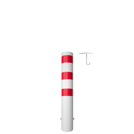 Witte met rode strepen rampaal Ø193 mm, 1200 mm hoog, met losse kap en betonanker.