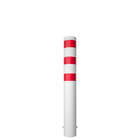 Witte rampaal Ø193 mm met drie rode reflecterende banden en gelaste kap, 1500mm hoog.