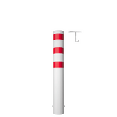 Witte en rode rampaal (Ø193 mm, 1500mm) met losse kap en betonanker.