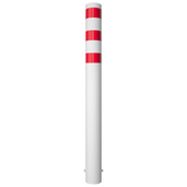 Witte rampaal Ø193 mm met rode reflecterende banden en gelaste kap, 2000 mm hoog.
