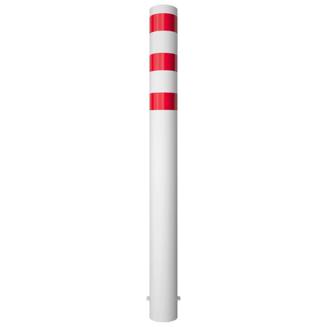 Witte rampaal Ø193 mm met rode reflecterende banden en gelaste kap, 2000 mm hoog.
