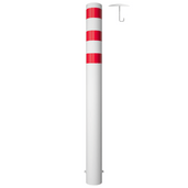 Witte rampaal Ø193 mm met rode banden, 2000 mm hoog, inclusief losse kap en betonanker.