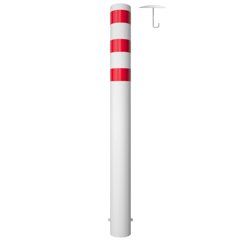 Witte rampaal Ø193 mm met rode banden, 2000 mm hoog, inclusief losse kap en betonanker.