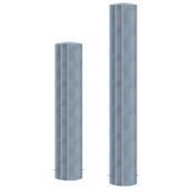Twee verzinkt stalen rampaalen Ø273 mm, cilindrisch met afgeronde top, voor betonverankering.