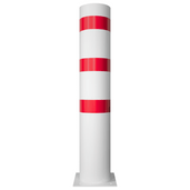 Witte rampaal Ø273 mm met rode strepen, gelaste kap en voetplaat.