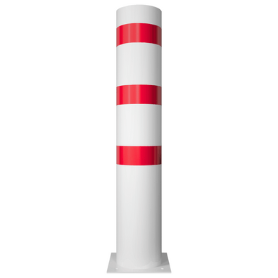 Witte rampaal Ø273 mm met rode strepen, gelaste kap en voetplaat.