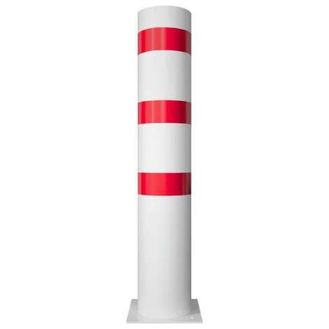Witte rampaal Ø273 mm met rode strepen, gelaste kap en voetplaat.