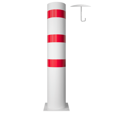 Witte paal Ø273 mm met rode strepen en losse kap met betonanker.