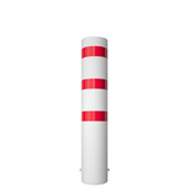 Witte en rood gestreepte stalen rampaal Ø273 mm, 1500mm hoog, met gelaste kap.