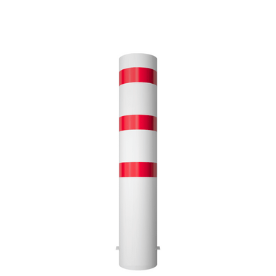 Witte en rood gestreepte stalen rampaal Ø273 mm, 1500mm hoog, met gelaste kap.
