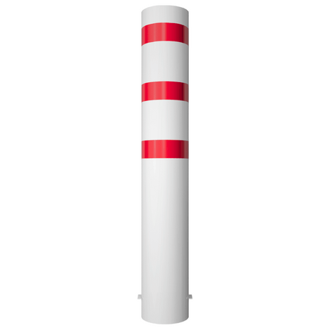 Witte rampaal Ø273 mm met rode strepen, gelaste kap, voor betonverankering.