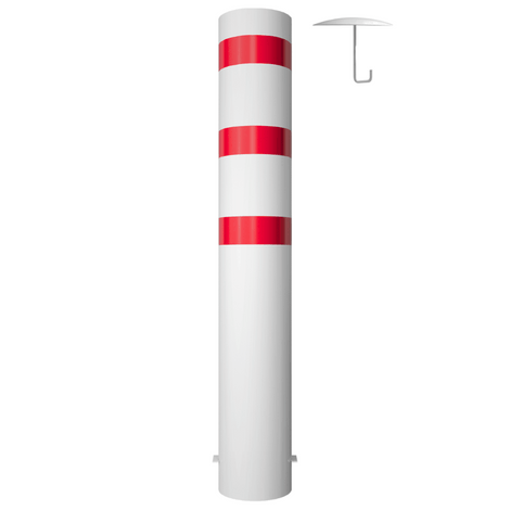 Witte en rood gestreepte rampaal Ø273 mm met losse kap en betonanker, 2000 mm hoog.