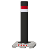 Zwarte mobiele rampaal Ø273 mm met rode en witte reflecterende banden op een grijze betonvoet.