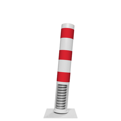 Wit-rode rampaal Ø152 mm op verende voetplaat, met zichtbare veer.