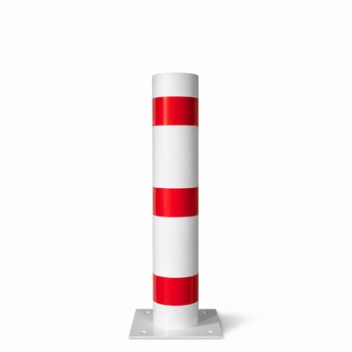 Witte en rode rampaal Ø193 mm op een vierkante voetplaat.