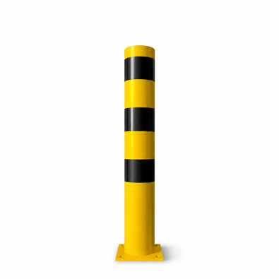Gele en zwarte rampaal Ø152 mm op voetplaat, voor industriële veiligheid.