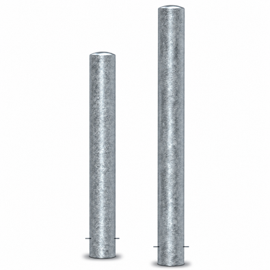 Twee verzinkt stalen rampaal Ø152 mm voor betonverankering, met afgeronde top.
