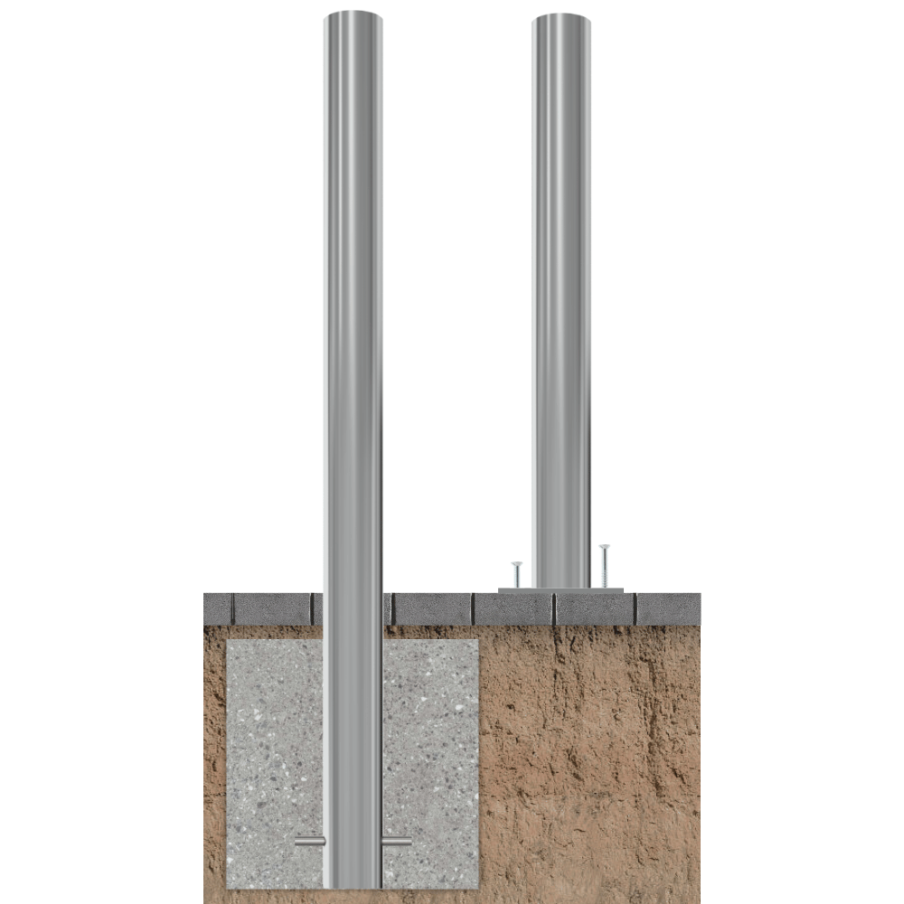 RVS beschermpaal Ø89 mm | Voor verankering in beton of op voetplaat