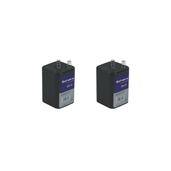 Twee zwarte, rechthoekige 6V/7AH batterijen met metalen veeraansluitingen, ideaal voor waarschuwingslichten.