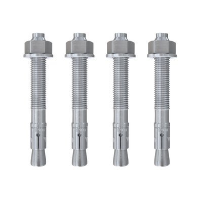 Set van 4 verzinkte snelbouwankers M16x150, zilverkleurig metaal, met moeren en ringen.