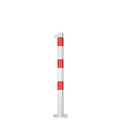 Witte en rode kettingpaal Ø60 mm met voetplaat en één kettingoog.