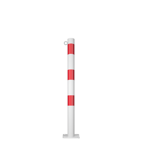 Witte en rode kettingpaal Ø60 mm met voetplaat en één kettingoog.