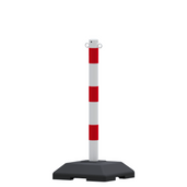 Witte en rode kettingpaal Ø60 mm op verzwaarde zwarte voet.