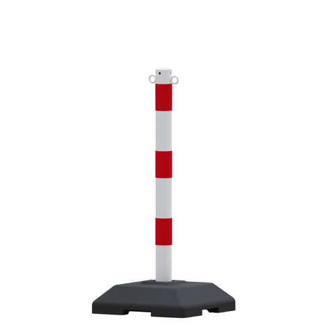 Witte en rode kettingpaal Ø60 mm op verzwaarde zwarte voet.