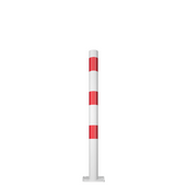 Witte en rode kettingpaal Ø60 mm met voetplaat, voor verankering.