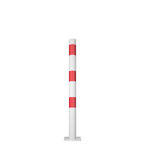 Witte en rode kettingpaal Ø60 mm met voetplaat, voor verankering.