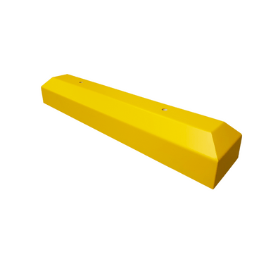 Gele betonnen stootband met afgeschuinde uiteinden en twee ankergaten.