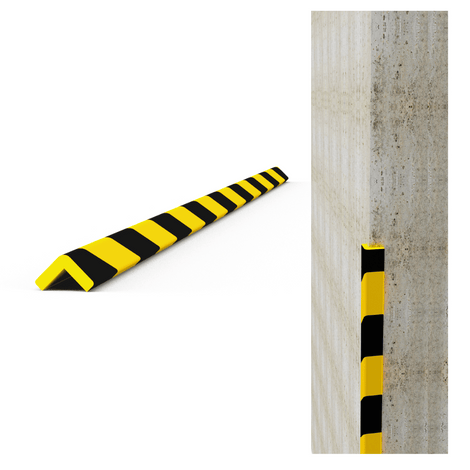 Geel-zwart zelfklevend stootbescherming profiel voor inwendige hoeken, 19x19mm, 7mm dik.