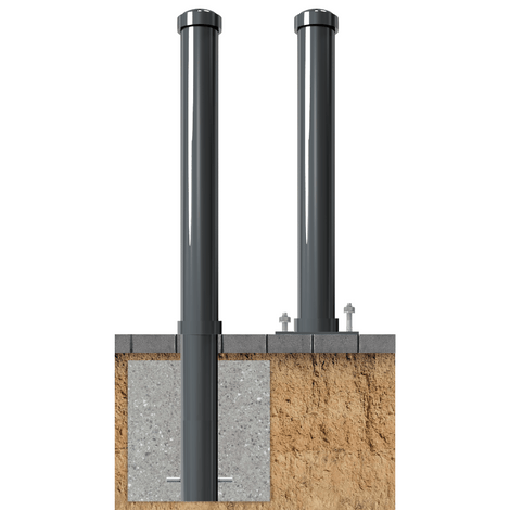 Trottoirpaal Ø102 mm met helm kop, donkergrijs, in-grond en op-grond montage opties.