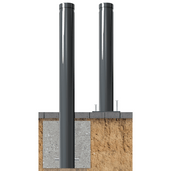 Trottoirpaal Ø120 mm met vlakke kop, donkergrijs, getoond met inbouw- en opbouwmontage.