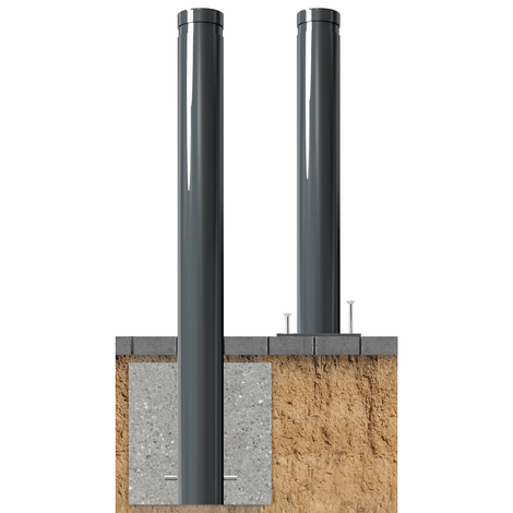 Trottoirpaal Ø120 mm met vlakke kop, donkergrijs, getoond met inbouw- en opbouwmontage.