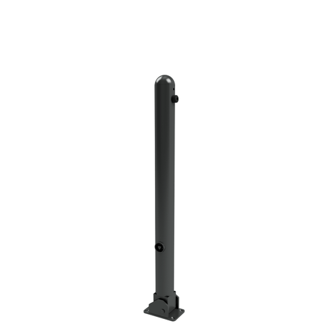 Zwarte neerklapbare trottoirpaal (Ø76 mm) met puntkop en driekantslot voor vloermontage.