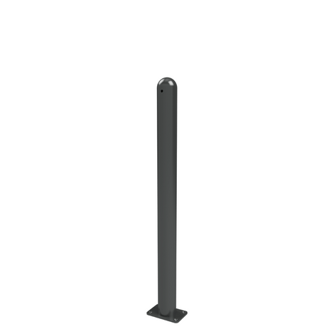 Antracietgrijze trottoirpaal Ø76 mm met puntkop, vast op voetplaat voor vloermontage.