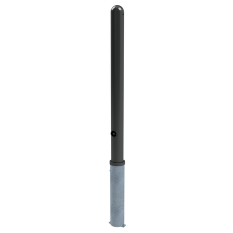 Zwarte trottoirpaal Ø76 mm met puntkop, uitneembaar voor betonverankering en driekantslot.