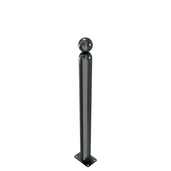 Zwarte trottoirpaal Ø76 mm met kogelkop, vast op voetplaat voor vloermontage.