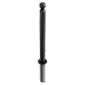 Zwarte trottoirpaal Ø76 mm met glanzende kogelkop, uitneembaar voor betonverankering en driekantslot.